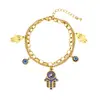 Pulsera de Ojo Dorada Retro Estilo Griego Que No Se Desvanece, Moderna y Elegante, Pulsera de Acero de Titanio Doble Capa para Palma de Ojo del Diablo