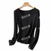 Pessoas WU podem combinar ~ ajuste slim cinco em um modelador 5A Grau 150s logo preto lã temperatura constante bonita elegante camiseta básica para mulheres Outono