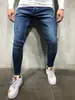 TEMU Jeans de mezclilla nuevos para hombre europeos y americanos AliExpress transfronterizos estilo ins corte ajustado alta elasticidad jeans pitillo para hombre en azul claro