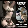Gato Nocturno Deseo Puro Pierna Abierta Lencería Sexy Sujetador Calzones Encaje Medias con Portaligas de No Quitar Conjunto Uniforme de Lencería Sexy