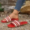 Pantuflas Planas Tejidas Estilo Europeo y Americano para Mujer, Sandalias Abiertas, Zapatos de Playa de Moda con una Sola Tira, Tallas 36-42, 43 Talla Grande