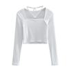 Puro desejo estilo cabresto design de manga comprida T-shirt para mulheres Outono Novo slim fit interior sexy aberto collarbone top de cor sólida
