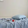 2025 Novo Tipo de Cobertor de Fio de Quatro Camadas de Algodão com Franjas-Foto de Cama 150*200cm Azul Geleira