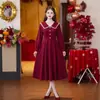 Vestido de Compromiso con Cuello de Muñeca Juvenil, Elegante Vestido Rojo que se Puede Usar Casual, Vestido para Brindis de Novia, Ropa Casual para Homecoming para Mujeres