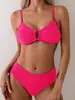 Europeo y Americano Nuevo Transfronterizo en Stock Color Sólido Triángulo Bikini Traje de Baño de Dos Piezas Bikini Sexy Traje de Baño de Exportación