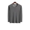 Camiseta masculina de manga comprida com gola redonda, roupa íntima térmica outono/inverno, com forro de fleece e espessada, cor sólida, camada interna moderna, top de base