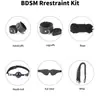 El juego de accesorios SM Jiuai incluye correas de sujeción, bola de mordaza, antifaz, esposas auxiliares para manos y pies, pinzas para pezones para entrenamiento sexual.