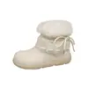 Moda Estilo Retro Color Puro Encaje Lazo Forrado de Felpa Cálidas Botas de Nieve para Mujer 2025 Invierno Nuevo Punta Redonda Botas de Moda