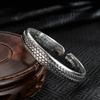 Pulseira Retro Tailandesa de Prata Sutra do Coração Design de personalidade masculino superfície tecida casal escrituras pulseira aberta larga moda feminina masculino Miao
