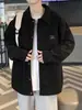 Nova camisa de manga comprida para homens, novo produto de primavera, jaqueta camisa de veludo cotelê estilo Hong Kong japonês, solta, preta