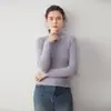 Camiseta Básica de Cuello Medio de Una Línea para Mujer, Manga Larga, Ajustada, Estilo Nuevo, Amigable con la Piel, Lista para Usar, Suéter de Punto de Cachemir para Otoño e Invierno