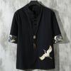 Camiseta de Algodón y Lino Estilo Étnico 2023 para Hombre Estilo Holgado Talla Grande Estilo Chino Bordado de Grulla Algodón y Lino Moda Holgada Estilo Antiguo