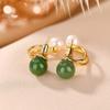 One Deer Silver S925 Sterling Silver Banhado a Ouro Branco Jade Jasper Pérola Moda Geométrica Cotovelo Brincos Um Ornamental Two Wear Brincos Femininos