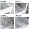 Gabinete de Lavandería para Apartamento Pequeño con Lavabo de Balcón Integrado, Tabla de Lavar y Combinación de Gabinete para Lavadora con Esquinas de Piedra de Cuarzo