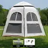 Barraca hexagonal automática de abertura rápida e dobrável para camping, adequada para 5-8 pessoas, oferece proteção contra chuva e sol e é à prova de vento