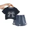 Conjunto de Ropa de Verano para Niñas Dulce Bebé Niña Camiseta con Lazo Grande Conjunto de Dos Piezas 2026 Nueva Ropa de Verano para Niños al por Mayor