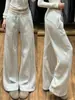 Pantalones deportivos blancos y grises para mujer, nuevo modelo otoño 2026, de cintura alta, casual, petite, holgados, de pierna recta, pierna ancha estrecha, joggers