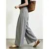 Pantalones Casuales Grises de Costura Curva Old Money Otoño 2026 Ligeros de Corte Holgado Transpirables de Cintura Alta Pantalones de Traje de Pierna Ancha
