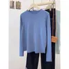 Camiseta básica de punto color verde menta para mujer, estilo coreano otoño e invierno, color liso, manga larga, top interior suave y acogedor