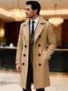 Cortavientos de doble botonadura para hombre de AliExpress Primavera/Otoño, Color liso, Abrigo de lana de longitud media para ocasiones de negocios y sociales de mediana edad