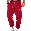 Desejo comércio exterior primavera e outono esportivo versátil bolso etiqueta de couro roupa de trabalho cordão calça jogger masculina vestuário atacado