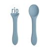 Conjunto de garfo e colher de silicone de grau alimentício, garfo e colher para alimentos suplementares para bebês, colher macia para bebês, cabo de madeira, utensílios de mesa para alimentos suplementares, garfo e colher para crianças