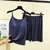 Conjunto de Camisola y Shorts de Modal para Mujer Verano Delgado Sin Mangas Pijama Talla Grande Capa Base Suelto Conjunto de Ropa para el Hogar
