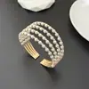 Nova Pulseira Aberta de Pérola de Cristal Cor Dourada Prateada Strass 4/6 Fileiras Pulseira Joias de Noiva Casamento B047