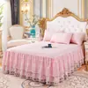 Falda de Cama Estilo Princesa Pieza Única Juego de Tres Piezas Colcha Sábana Borde de Encaje Estilo Cubierta Protectora de Cama de 1.5m 1.8m 2.0m Metro