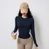 Novo Top Esportivo Redondo Sem Costura Feminino Secagem Rápida Roupa para Exterior Slim Fit Manga Longa Yoga Fitness