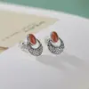 Yilu Plata Ágata Rojo del Sur Plata de Ley S925 Turquesa Vintage Retro Tejido Cabujón Estilo Étnico Aretes de Botón de Plata Venta al por Mayor