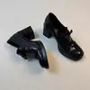 Zapatos de tacón alto para mujer, estilo británico, punta redonda, sin cordones, de piel de vaca suave, con tacones gruesos, mocasines elegantes y versátiles