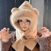 Chapéu de Inverno Feminino Cartoon Urso Quente Proteção de Orelha Fofo Cachecol à Prova de Frio para Ciclismo Proteção de Pescoço Integrada Gorro Tricotado Grosso com Forro de Fleece