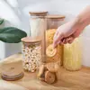 Frascos Sellados de Vidrio de Borosilicato Alto Venta al por Mayor Frascos para Té con Tapa de Bambú Múltiples Especificaciones Frascos Rectos de Almacenamiento Botellas de Almacenamiento para Dulces