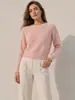 Suéter de cachemira calado, jersey de punto de cuello redondo, top juvenil para mujer, suéter casual de manga larga para mujer