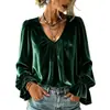 2026 Europeo y Americano Transfronterizo Otoño e Invierno Amazon Nuevo Terciopelo Versátil Cuello en V Plisado Holgado Color Sólido Manga Larga Camisa Mujer