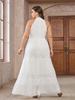 Vestido de talla grande Europeo y Americano Comercio Exterior Nuevo Vestido de Fiesta Boda Banquete de Mujer sin Mangas Chifón Encaje Cuello Redondo Color Sólido