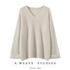 Suéter de cachemira para mujer, jersey de cachemira con cuello en V, jersey de invierno grueso y suelto, camisa de punto de otoño e invierno.