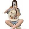 Pijama de Verão Novo Estilo para Mulheres 6535 Algodão Manga Curta Shorts Cachorro Dachshund Fofo Conjunto Solto Fino Roupas de Casa para Estudantes