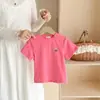 Camiseta de Algodão Manga Curta Infantil para Meninos e Meninas, Estilo Coreano Estampa de Coelho Desenho Animado Roupa de Verão, Novas Blusas de Bebê Tendência