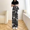 Pantalones de pierna ancha de verano para mujer, de pierna recta, de cintura alta, aspecto adelgazante, pantalones de pierna gruesa hasta el suelo, pijamas casuales holgados estampados que se pueden usar afuera