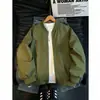 Jaqueta curta estilo aviador preta americana para homens, marca da moda para primavera e outono, gola alta, jaqueta bomber oversized, casaco de trabalho com ombros normais