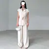 Conjunto de Terno Sem Mangas para Primavera e Verão Transfronteiriço do Sudeste Asiático com Gola de Gravata, Calça de Cor Sólida, Conjunto de Duas Peças Esportivo da Moda