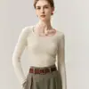 Suéter de punto 100% cachemira pura de corte ajustado, nuevo estilo otoño e invierno, jersey de cuello redondo bajo, longitud corta, manga larga, suéter de capa base