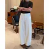 Calça Casual Workwear Cáqui Perna Curva Feminina Outono Estilo Preguiçoso Solta Versátil Elástica Cintura Alta Perna Larga Reta Longa