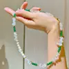 Colar de Qualidade Superior com Pérolas Naturais de Água Doce, Cristal Branco e Crisoprásio - Corrente para Clavícula