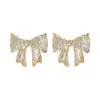 Moda Verano Nuevo Lujo Ligero Completamente Incrustados de Diamantes Lazo Pendientes Pequeños Temperamento Dulce Suave Versátiles Pendientes Pequeños Venta al por Mayor