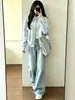 Jeans de pierna ancha de color claro para mujer, nueva colección de otoño, talla grande, corte holgado, efecto adelgazante, adecuados para figuras tipo pera, con un diseño de pierna recta y fluido