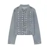 Chaqueta corta de mezclilla de manga larga para mujer, estilo europeo y americano, para primavera y otoño, comercio exterior, nueva moda, versátil, corte ajustado