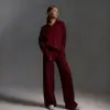 Moda 2026 Amazon Tiktok Transfronteiriço Europeu e Americano Cor Sólida Conjunto Outono Inverno Gola Polo Calça de Pernas Largas Conjunto de Duas Peças para Mulheres
